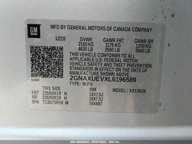 Chevrolet EQUINOX LT 2020 2GNAXUEVXL6196589 Image 9