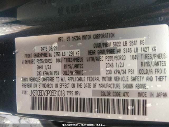 2023 Mazda CX-9, VIN: JM3TCBDY3P0631018