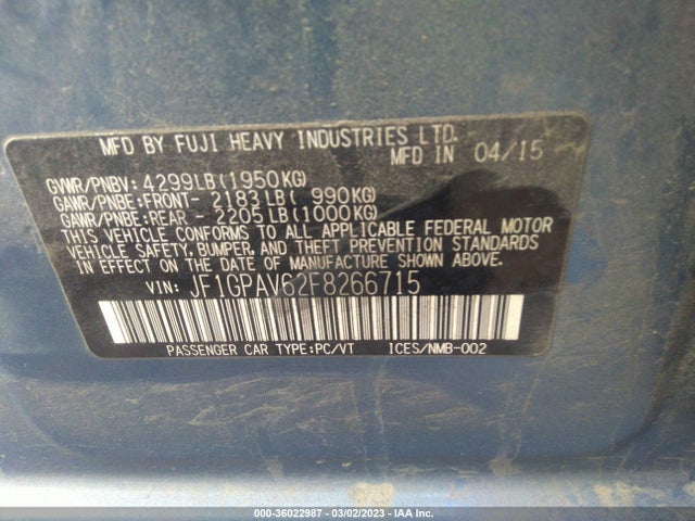 2015 Subaru Impreza, VIN: JF1GPAV62F8266715