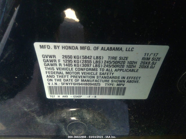 Honda Pilot Touring 2017 5FNYF6H94HB094825 Image 9