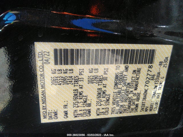2022 Nissan Rogue, VIN: 5N1BT3BA0NC702778