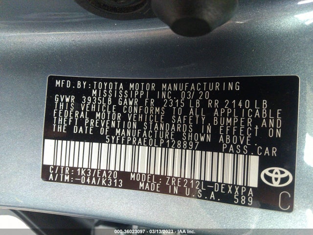 Toyota Corolla Xle 2020 5YFFPRAE0LP128897 Image 9