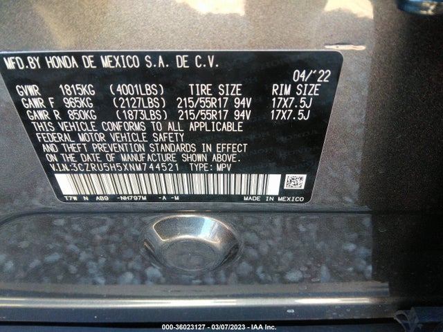 Honda HR-V EX 2022 3CZRU5H5XNM744521 Image 10