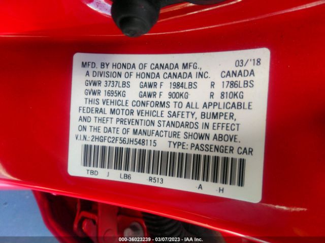 2HGFC2F56JH548115 Honda Civic Sedan Lx