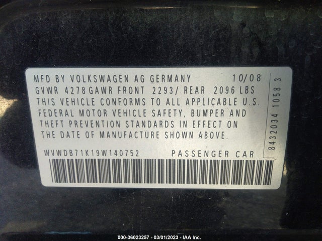 2009 VOLKSWAGEN RABBIT S VIN: WVWDB71K19W140752