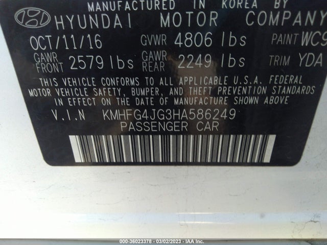 Hyundai AZERA 2017 KMHFG4JG3HA586249 Image 9