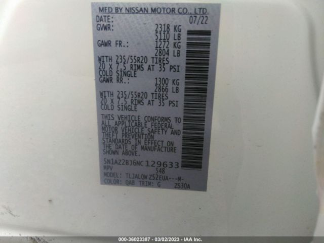 5N1AZ2BJ6NC129633 Nissan MURANO SV