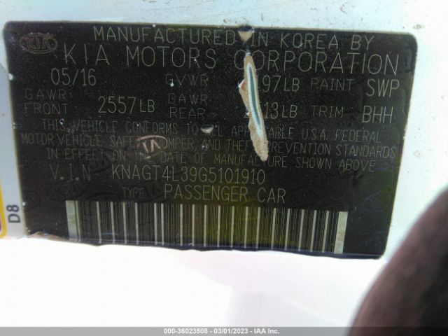KNAGT4L39G5101910 KIA Optima Lx