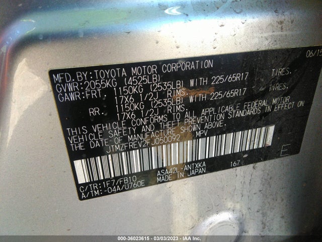 Toyota RAV4 LE 2015 JTMZFREV2FJ050092 Image 9