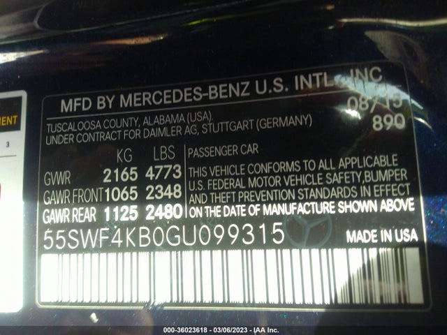 55SWF4KB0GU099315 Mercedes-Benz C-class C 300