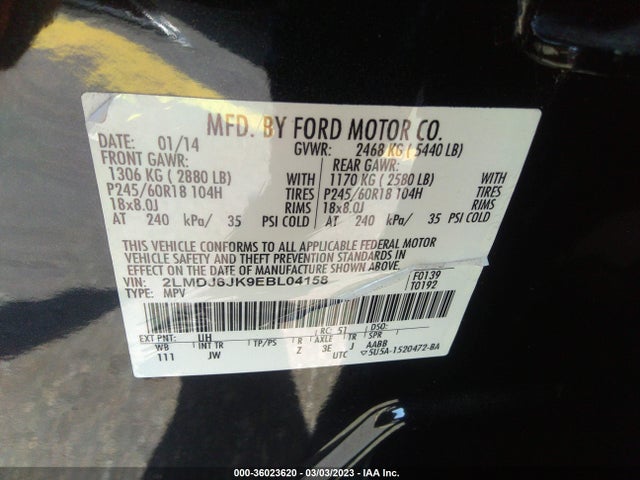 Lincoln MKX 2014 2LMDJ6JK9EBL04158 Image 10