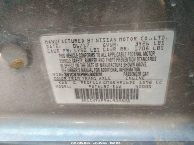 Nissan Versa Sedan Sv 2017 3N1CN7AP9HL902828 Image 10