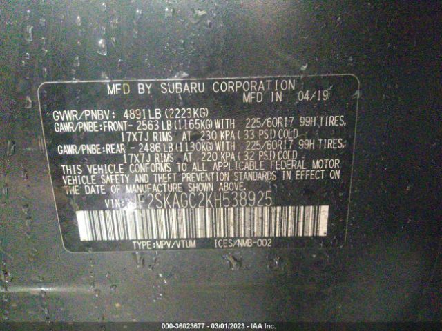 JF2SKAGC2KH538925 Subaru Forester Premium