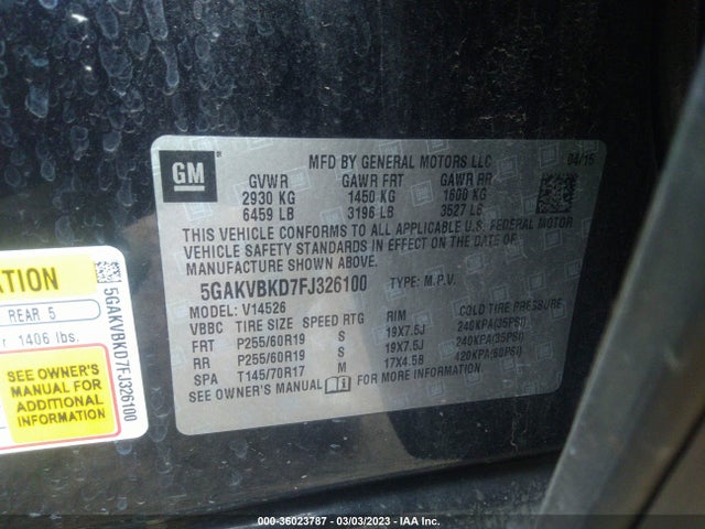 Buick Enclave Leather 2015 5GAKVBKD7FJ326100 Image 11