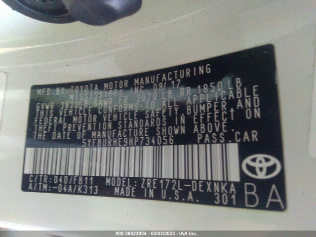 Toyota Corolla L/le/xle/se 2017 5YFBURHE9HP734056 Image 10