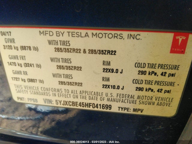 2017 Tesla Model X, VIN: 5YJXCBE45HF041699