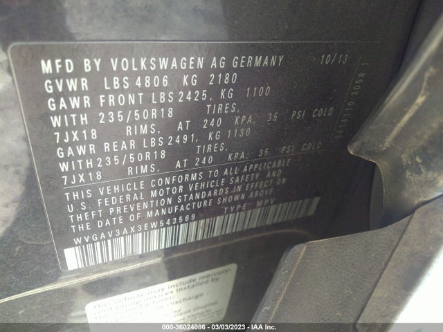 WVGAV3AX3EW543569 Volkswagen Tiguan Sel