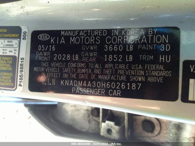 KNADM4A30H6026187 KIA RIO LX