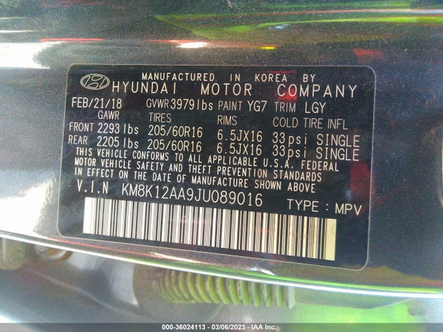 2018 Hyundai Kona, VIN: KM8K12AA9JU089016