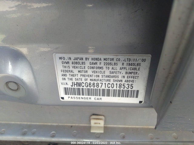 2001 HONDA ACCORD SDN EX VIN: JHMCG66871C018535