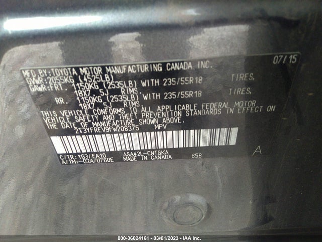 Toyota Rav4 Limited 2015 2T3YFREV9FW208375 Image 10
