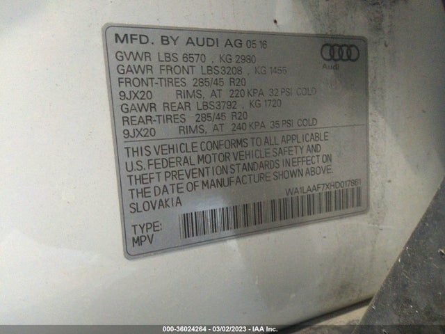 Audi Q7 Premium Plus 2017 WA1LAAF7XHD017861 Image 9