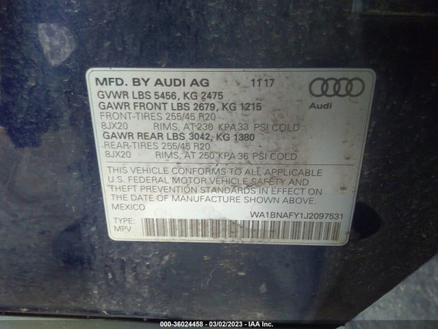 WA1BNAFY1J2097531 Audi Q5 Premium Plus