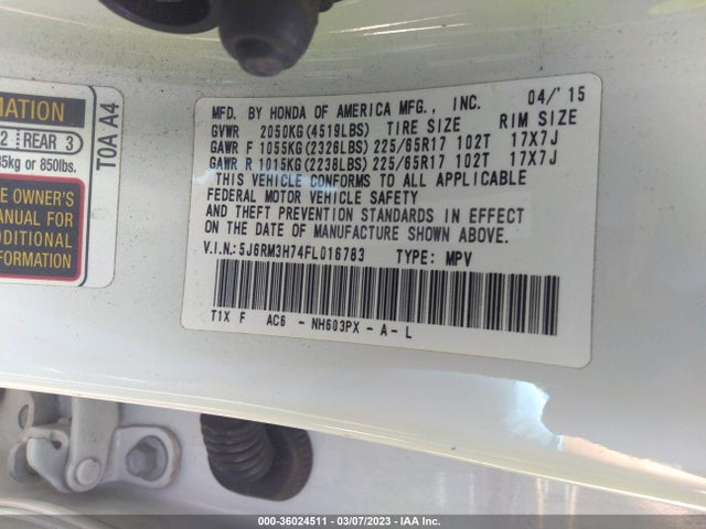 2015 Honda CR-V, VIN: 5J6RM3H74FL016783