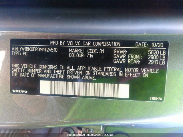 2021 Volvo V60, VIN: YV1BK0EP0M1424510