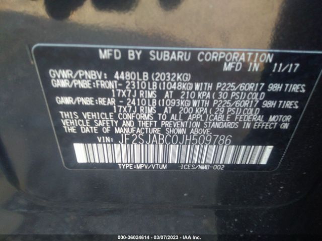 JF2SJABC0JH509786 Subaru Forester