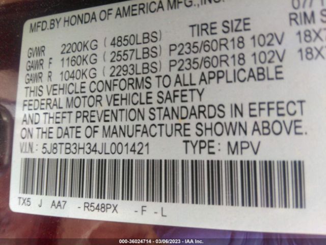 5J8TB3H34JL001421 Acura RDX