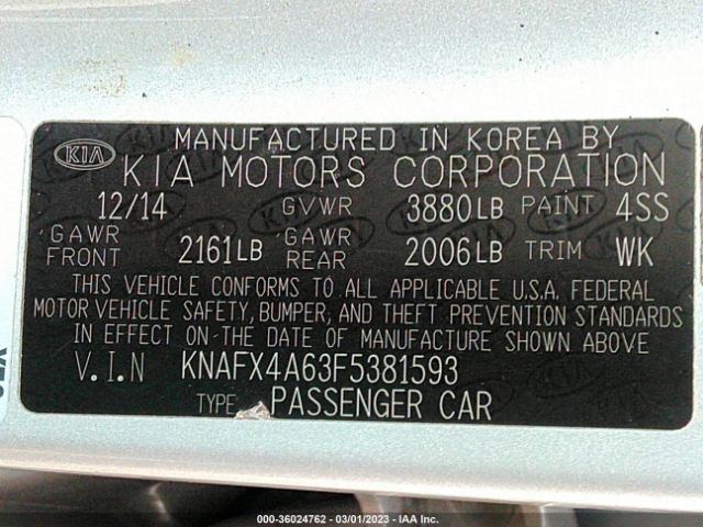 KNAFX4A63F5381593 KIA FORTE LX
