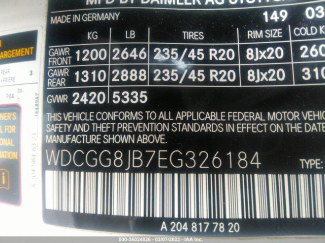 WDCGG8JB7EG326184 Mercedes-Benz Glk-class Glk 350