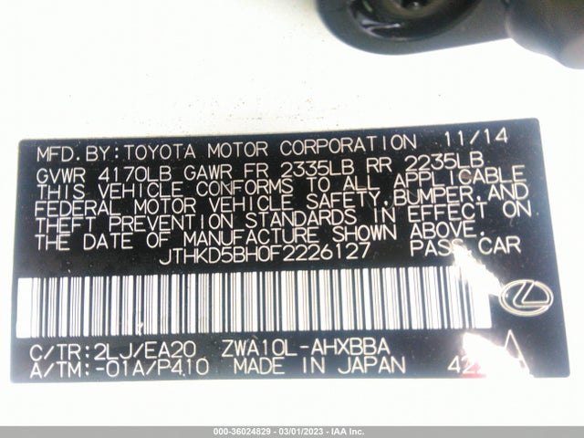 JTHKD5BH0F2226127 Lexus Ct 200h Hybrid