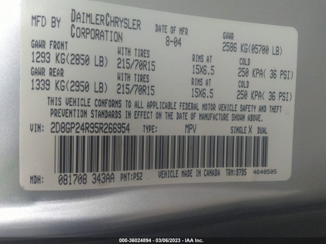 Dodge Grand Caravan Se 2005 2D8GP24R95R266954 Image 10