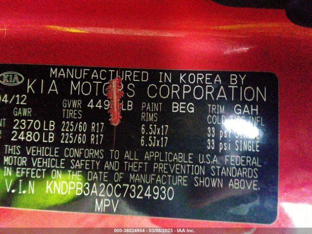 KNDPB3A20C7324930 KIA Sportage Lx
