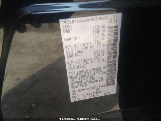 5N1DR2MM7HC601346 Nissan Pathfinder Platinum/sv/sl/s