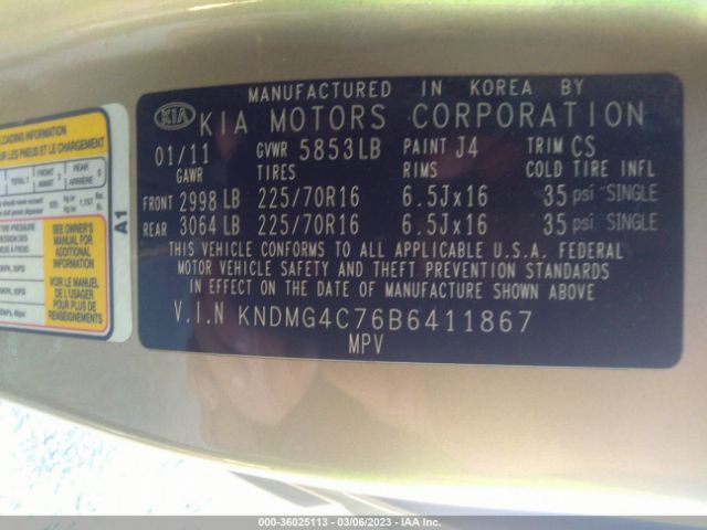 KNDMG4C76B6411867 KIA SEDONA LX