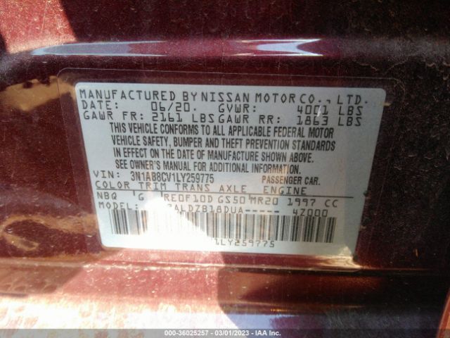 3N1AB8CV1LY259775 Nissan SENTRA SV