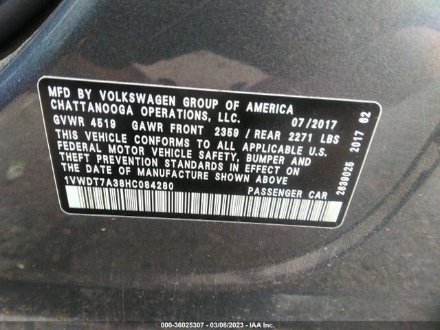 1VWDT7A38HC084280 Volkswagen Passat R-line W/comfort Pkg