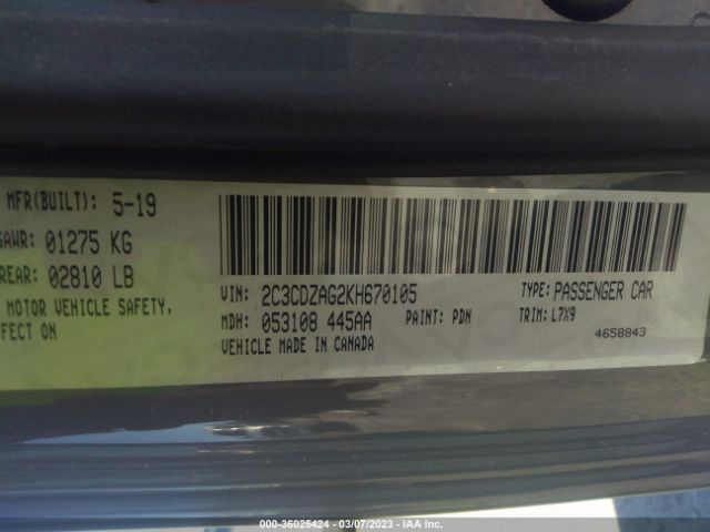 2C3CDZAG2KH670105 Dodge Challenger Sxt