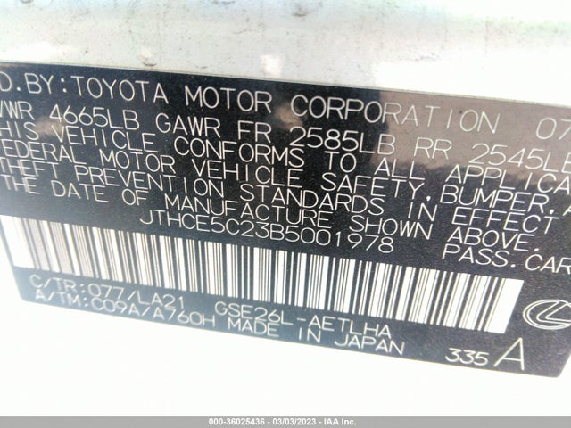 JTHCE5C23B5001978 Lexus IS 350