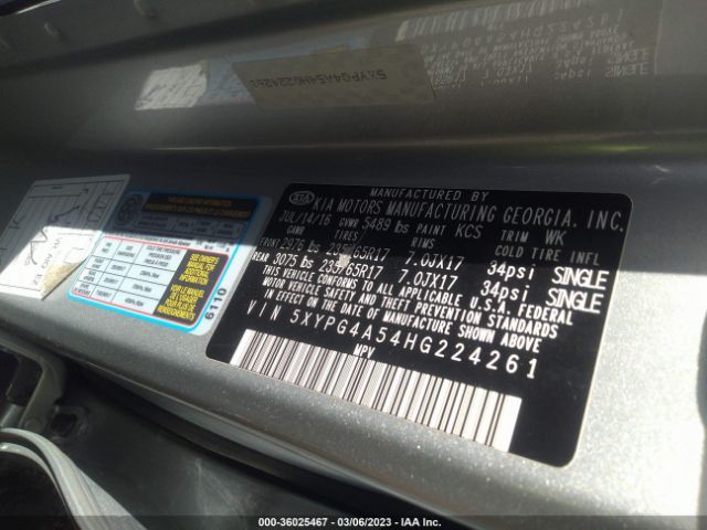 5XYPG4A54HG224261 KIA Sorento Lx V6
