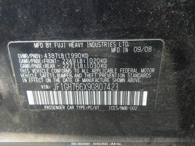 Subaru Impreza Wagon Wrx W/premium Pkg 2009 JF1GH766X9G807423 Image 10