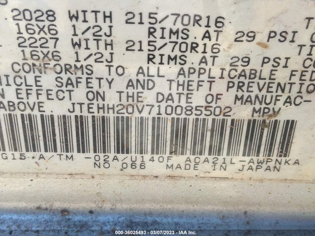 2001 TOYOTA RAV4 VIN: JTEHH20V710085502