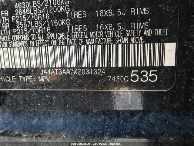 JA4AT3AA7KZ031324 Mitsubishi Eclipse Cross Es