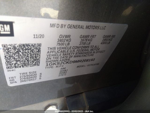 1GKS2CKD9MR208193 GMC Yukon At4