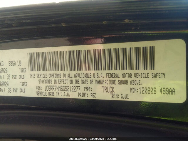 RAM 1500 Laramie 2016 1C6RR7NM6GS212277 Image 10