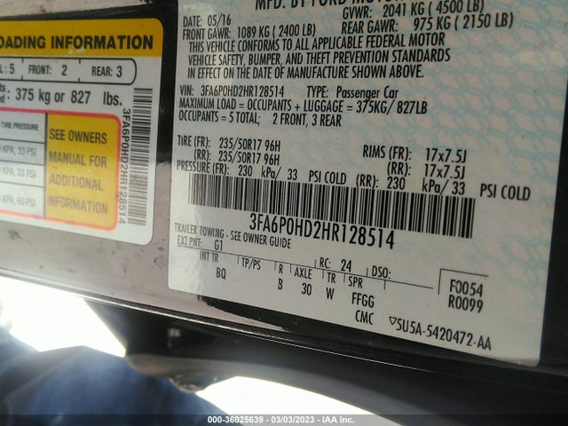 Ford FUSION SE 2017 3FA6P0HD2HR128514 Image 10