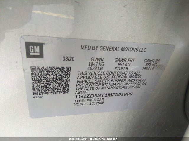 Chevrolet MALIBU LT 2021 1G1ZD5ST1MF001900 Image 9